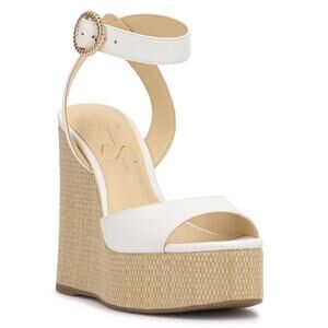 NWOB Jessica Simpson Kamindi Ankle Strap Wedge Espadrille Sandal Bright White 10